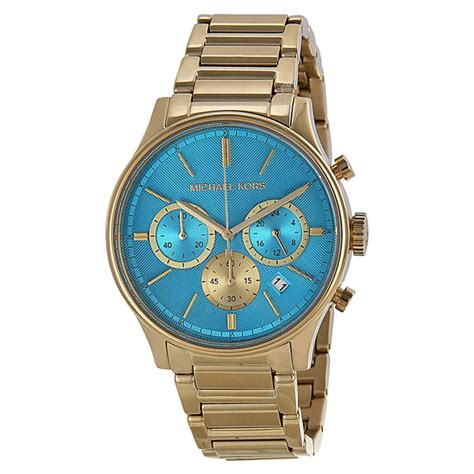 michael kors chronograph turquoise dial gold tone ladies watch mk5910